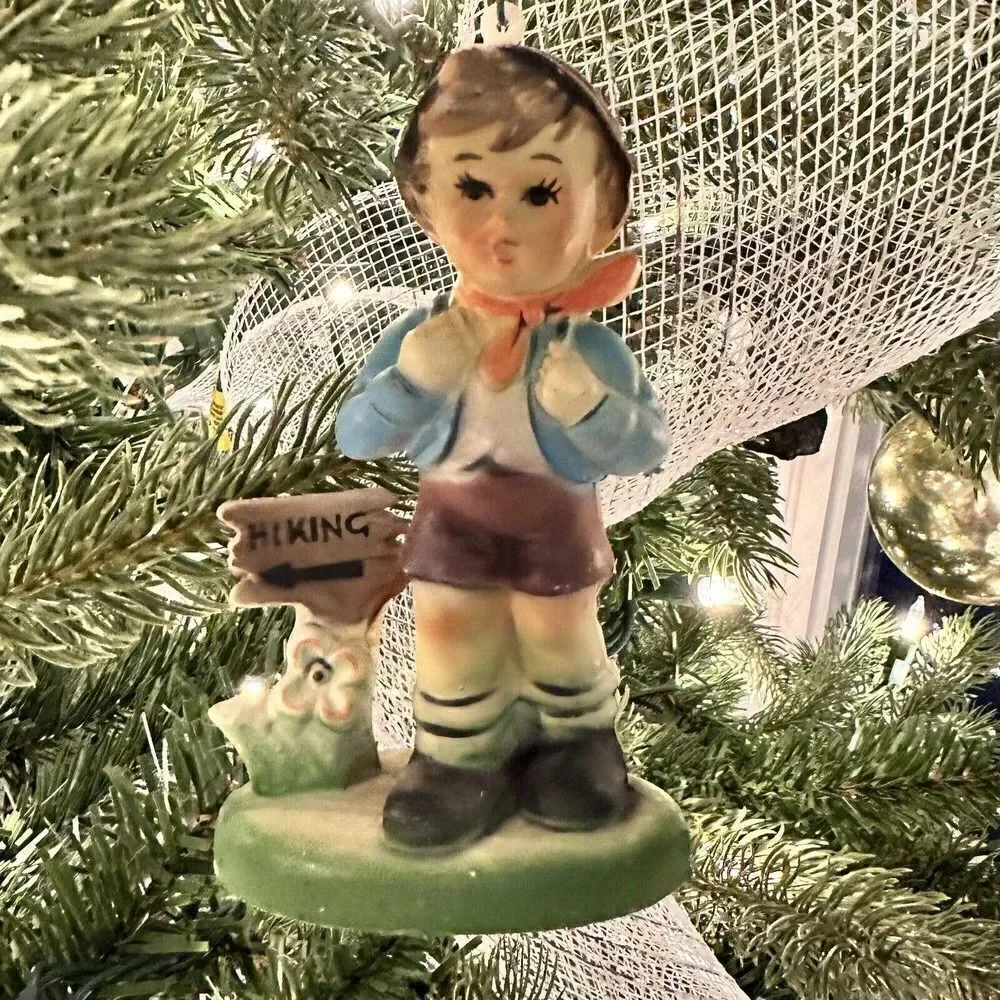 Vintage Kurt‎ S Adler Plastic Hummel Like Christmas Ornament German Boy Hiking